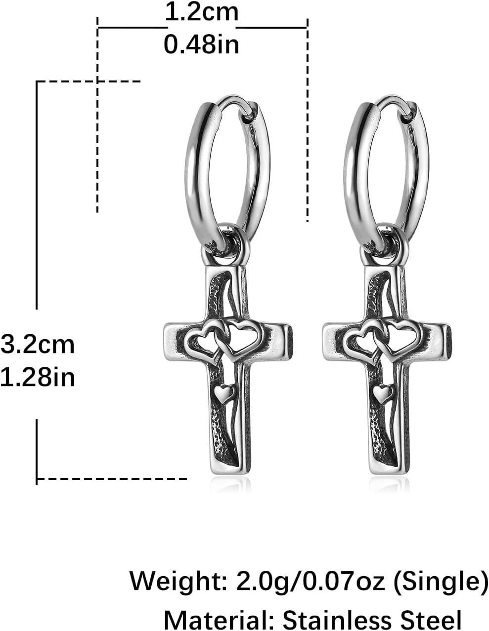 HZMAN Stainless Steel Huggie Hoop Earrings for Women Retro Love Heart Cross Drop Dangle Earrings - Image 6
