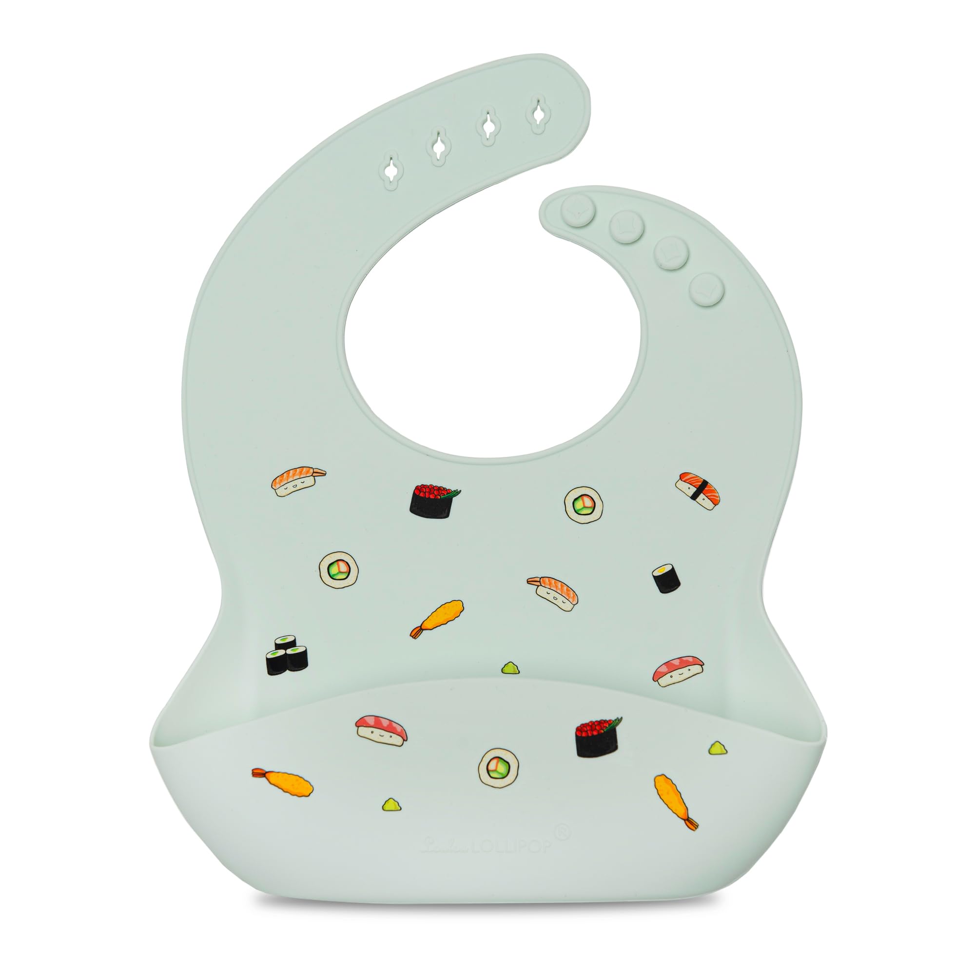 Loulou Lollipop Women's Sushi Soft, Waterproof Silicone Feeding Bib For Babies And Toddlers 3 To 36 Months, Easy To Clean, Adjustable Fit And Catch All Pouch
