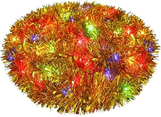 LOKIPA Lighted Gold Christmas Tinsel Garland Decorations,Xmas Tinsel Decoration for Christmas Tree