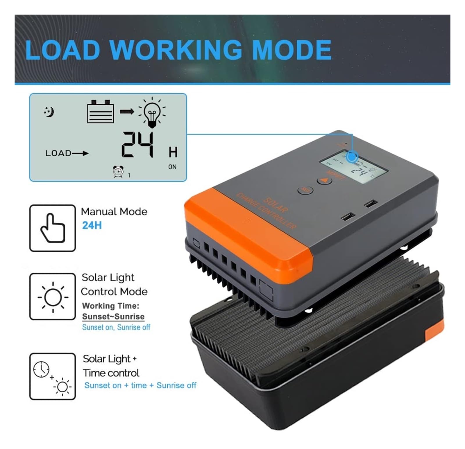 Controlador De Carga Solar MPPT, Regulador Batería Automático 12V 24V, 40A, 30A, 20A, Máx. PV, 100V, 75V, 50V, Pantalla LCD, USB Dual(MPPT 20A)