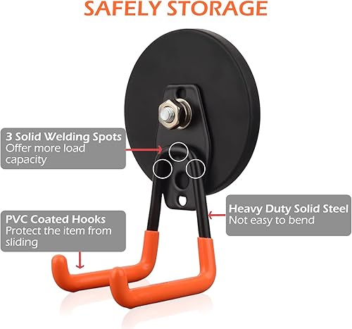 Miniatura 3 de KAKEICE Ganchos magnéticos fuertes para garaje, paquete de 2 ganchos de pared de garaje para caja de herramientas de almacenamiento, taladro