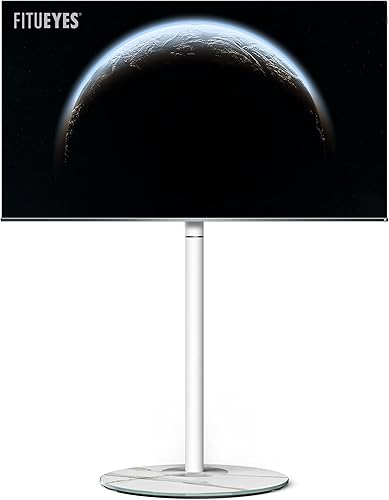 Miniatura 9 de FITUEYES Soporte de TV esquinero de diseño para 32 a 65 pulgadas, moderno soporte de TV negro de mediados de siglo con base de vidrio texturizado de