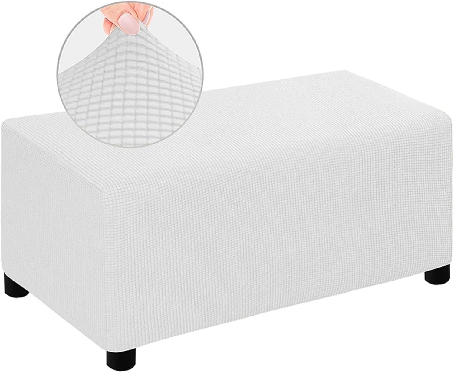 Bench Cushion Cover Ottoman Cover S/M/L/XL Jacquard Thicken Storage Stool Covers Stretch Footrest Furniture Protector Rectangle Slipcover(Wine red,L)