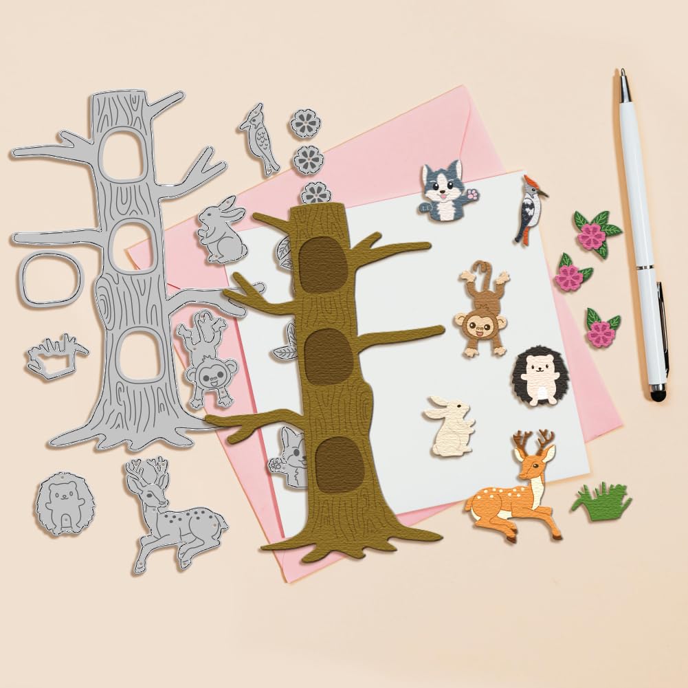 GLOBLELAND Tree Trunk Animal Cutting Dies for DIY Scrapbooking Metal Spring Flower Cut Dies Animals Dog Giraffe Die Cuts for Card Making Embossing Photo Album Craft Decor - Image 4