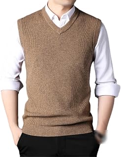 REHJJDFD Men's V-Neck Sweater Vest Men Knit Pullover Sweater Men Sleeveless Casual Pullovers