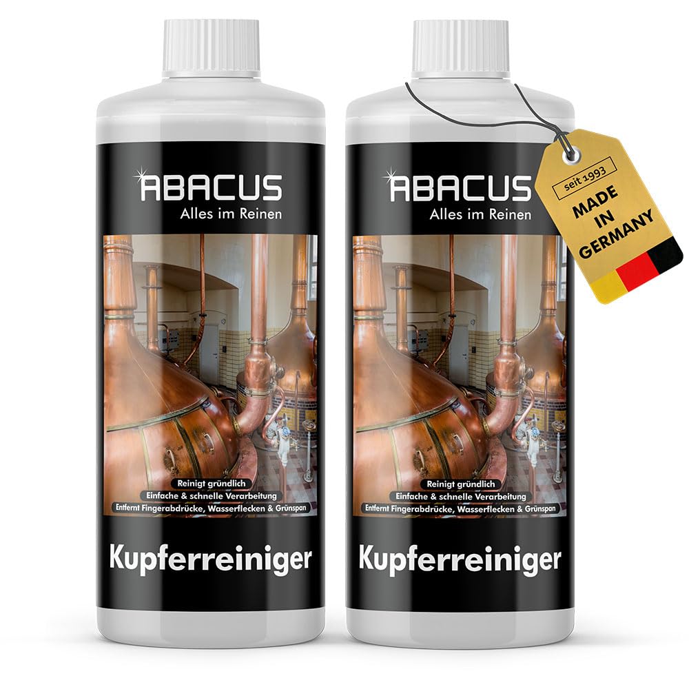 ABACUS® Kupferreiniger - Effektive Reinigung für Kupfergeschirr, Kupferutensilien, Silber, Messing, Edelstahl, Münzen und Keramik mit Sofortwirkung - Kupferbeize mit hoher Reinigungseffizienz 2x1000ml