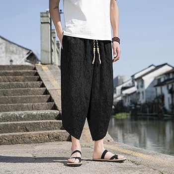 Seidarise Men's Japanese Kimono Traditonal Beach Pants Linen Capri