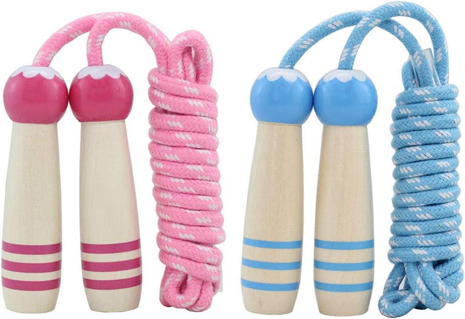 Jump Rope Kids, 7ft Adjustable Cotton Skipping Rope with Wooden Handle for Boys and Girls Fitness Outdoor Exercise
