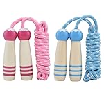 Jump Rope Kids, 7ft Adjustable Cotton Skipping Rope with Wooden Handle for Boys and Girls Fitness Outdoor Exercise (Pink+Blue)