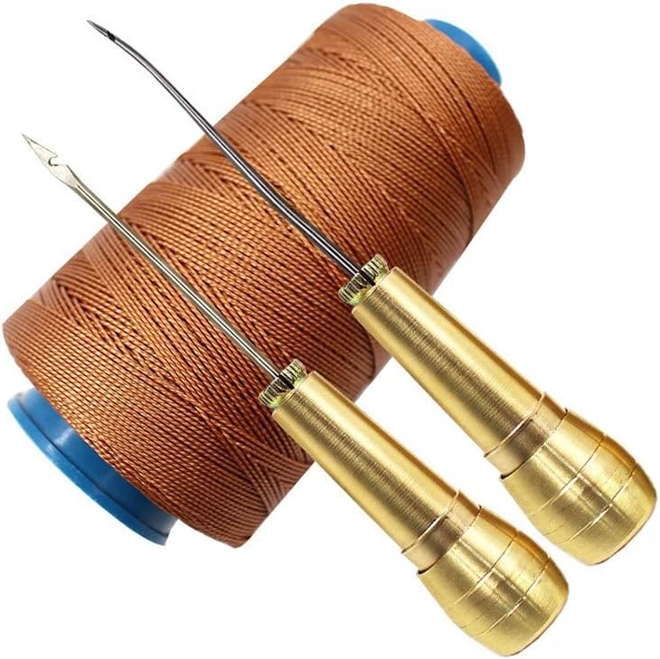 Leather Sewin DIY Leather Sewing Awl Needle with Copper Handle Accessories Leather Canvas Tent Shoes Repairing Tool Nylon Thread - (Color: Copper Handle)