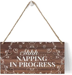 Bedroom Wooden Sign Wall Decor Rustic Napping in Progress Wood Plaque Hanging Sign Decoration for Home Bedroom Office Door 5”x10”