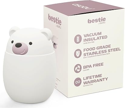 asobu Bestie Foodie Kids Insulated Food Jar Cute Character Lunch Container for Children, BPA-Free Stainless Steel, Leakproof & Vacuum Sealed, Keeps Food Hot or Cold, Easy to Clean, 16oz
