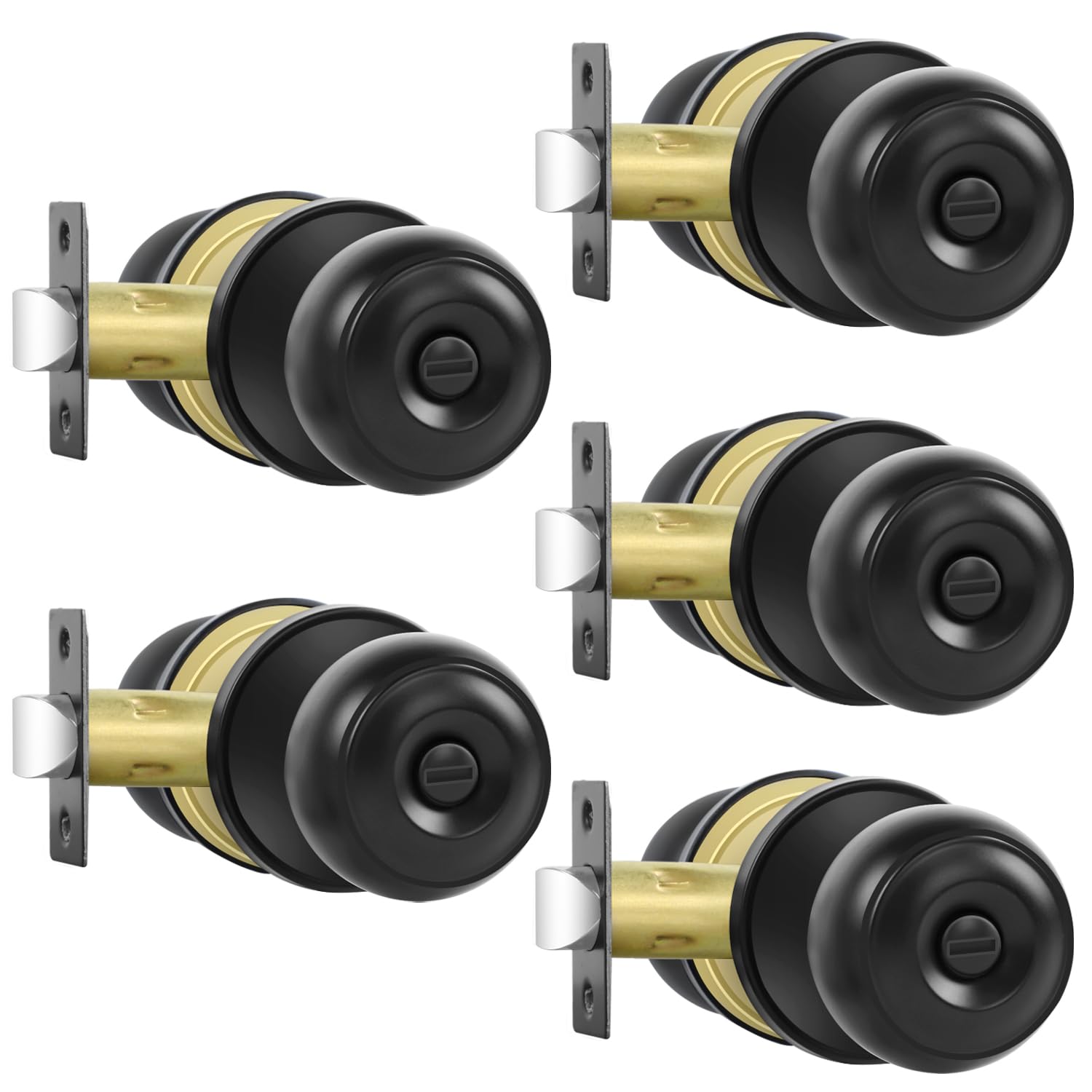 Matte Black Privacy Door Knobs - 6 Pack Locksets -14