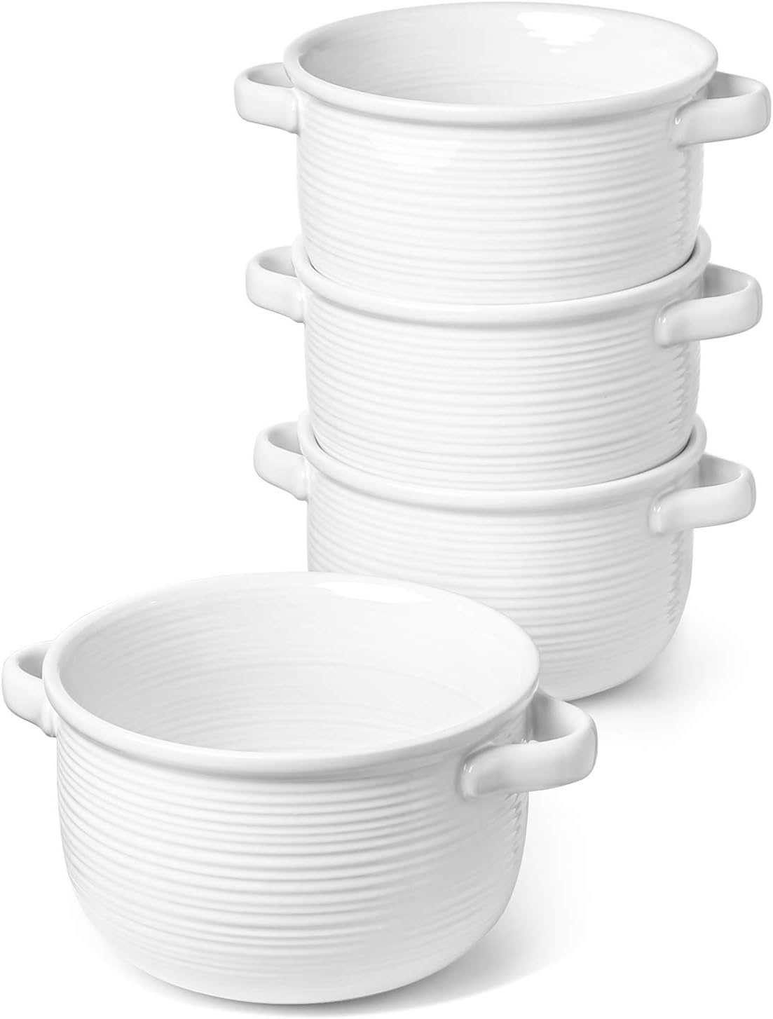  | LE TAUCI Soup Bowls With Handles, 28 Ounce for Soup, chili, beef stew, Set of 4, White: Soup Bowls