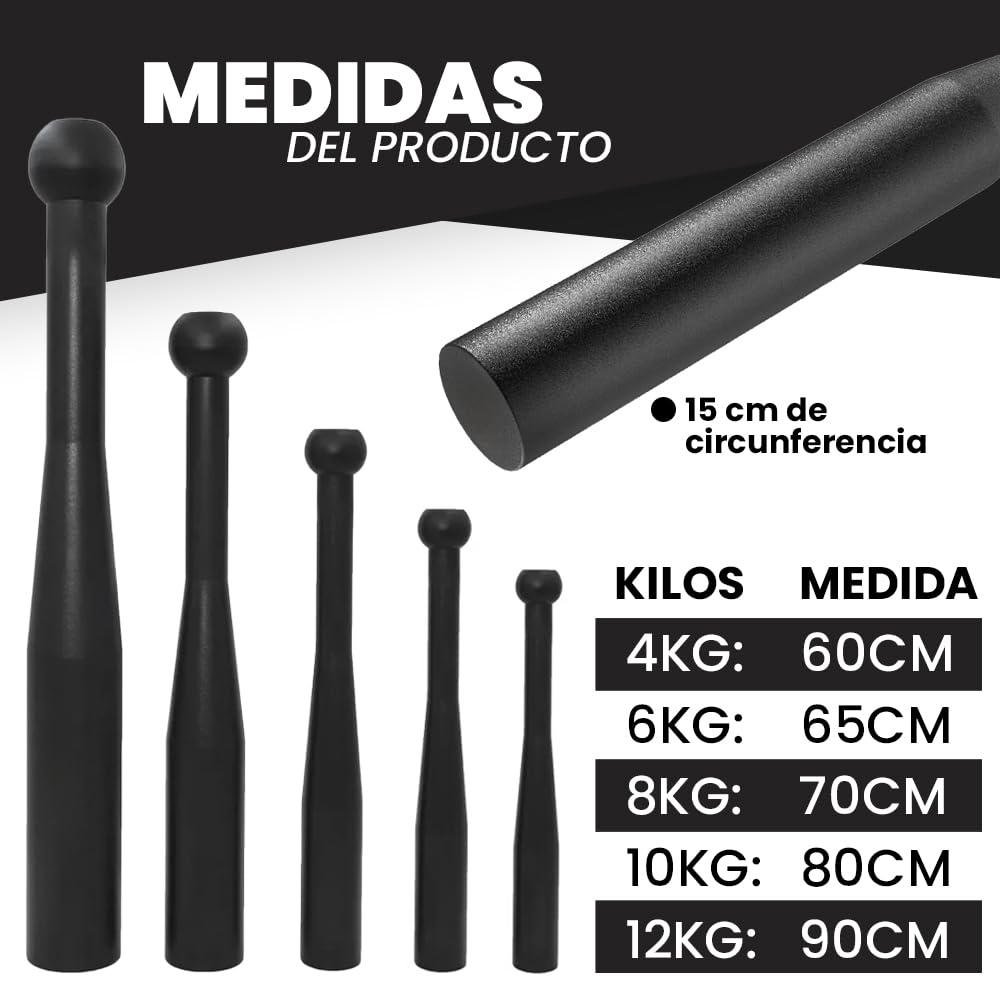 ManiBoom Mace Bell de Hierro Fundido - Maza Entrenamiento de FUERZA - Clubbell 4kg 6kg 8kg 10kg 12kg - Macebell para CrossFit, Fitness Pesas