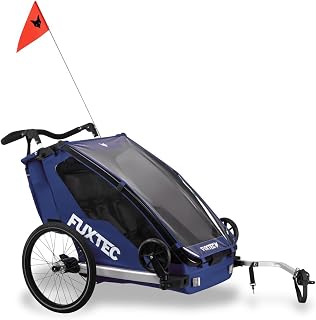 Fuxtec Fahrradanhänger Sportfux mit 2 Sitzplätzen, Hecktasche mit Reflektoren, Schiebegriff, Regen- und Sonnenschutz, faltbar, Purpur FX-FA1