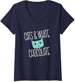 Womens Cats And White Chocolate Lovers Chocoholic Cat Loves Candy V-Neck T-Shirt