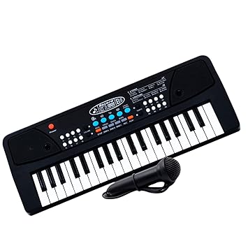 ess emm 37 key piano keyboard toy with dc power option, recording and mic for kids,Plastic - Latest model - Black(Pack of 1)