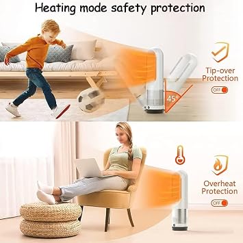 Hot and Cool Bladeless Tower Fan with Remote, 18 Inch Oscillating Air Circulator with 8 Speeds & Timer, Air Purifier Fan for Home, Office, Bedroom, Gray Dark Gray [Energy Class A]