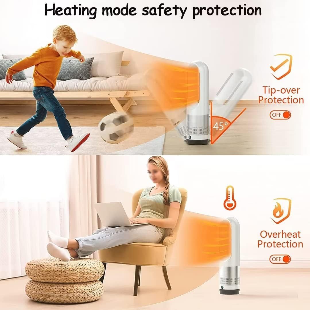 Termoventilatore Senza Pale Ventilatore Torre Caldo Freddo Telecomando 18" 8velocità Oscillazione 80°Timer Ore purificatore d'Aria Portatile Display LED circolante Ufficio Interno