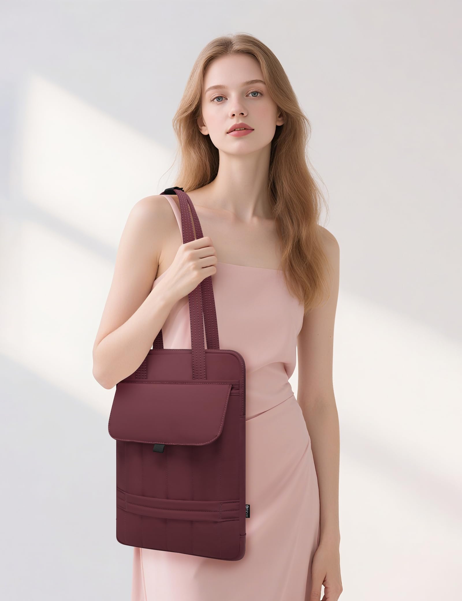 HYZUO 15-16 Pulgadas Funda Acolchada para Portátil para MacBook Pro 15/16, 15" 15,6" DELL/HP/Lenovo/ASUS/Acer/Samsung, Bolsos Hombro Delgados Mujer, Bolso Trabajo Diario, Vino Rojo
