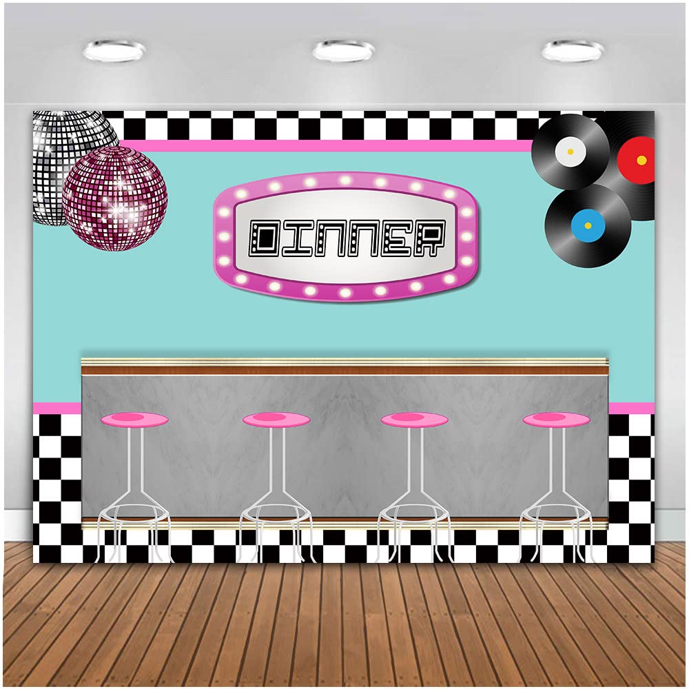 7x5ft 50's Soda Shop Banner Decoration Back to 50's Rocking Party Backdrop Soda Shop Background Photography Photo Props for Studio Booth Supplies TAYBYC056
