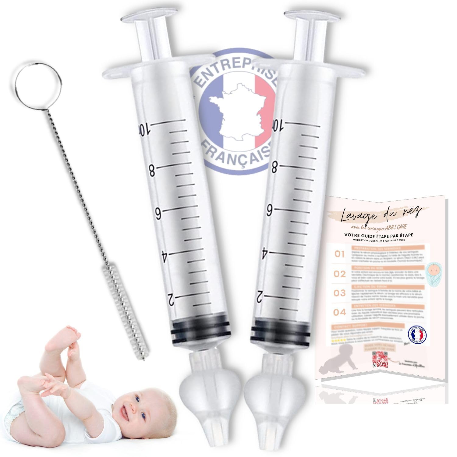 ABBICARE Mouche bébé seringue nasale 10ml Kit 2 seringues avec embouts silicone sans BPA CE