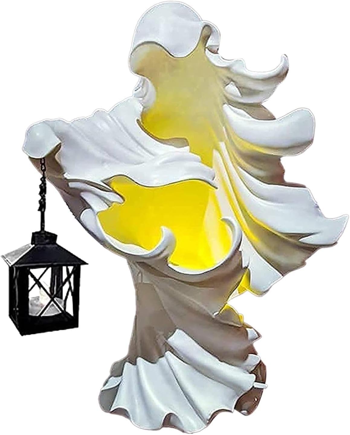 Hells Messenger with Lantern, Cracker Barrel Ghost with Lantern, LED Halloween Ghost Statue, Realistic Resin Scary Ghost Sculpture Figure, Halloween Lantern Decor for Home Room Desk Garden (White)
