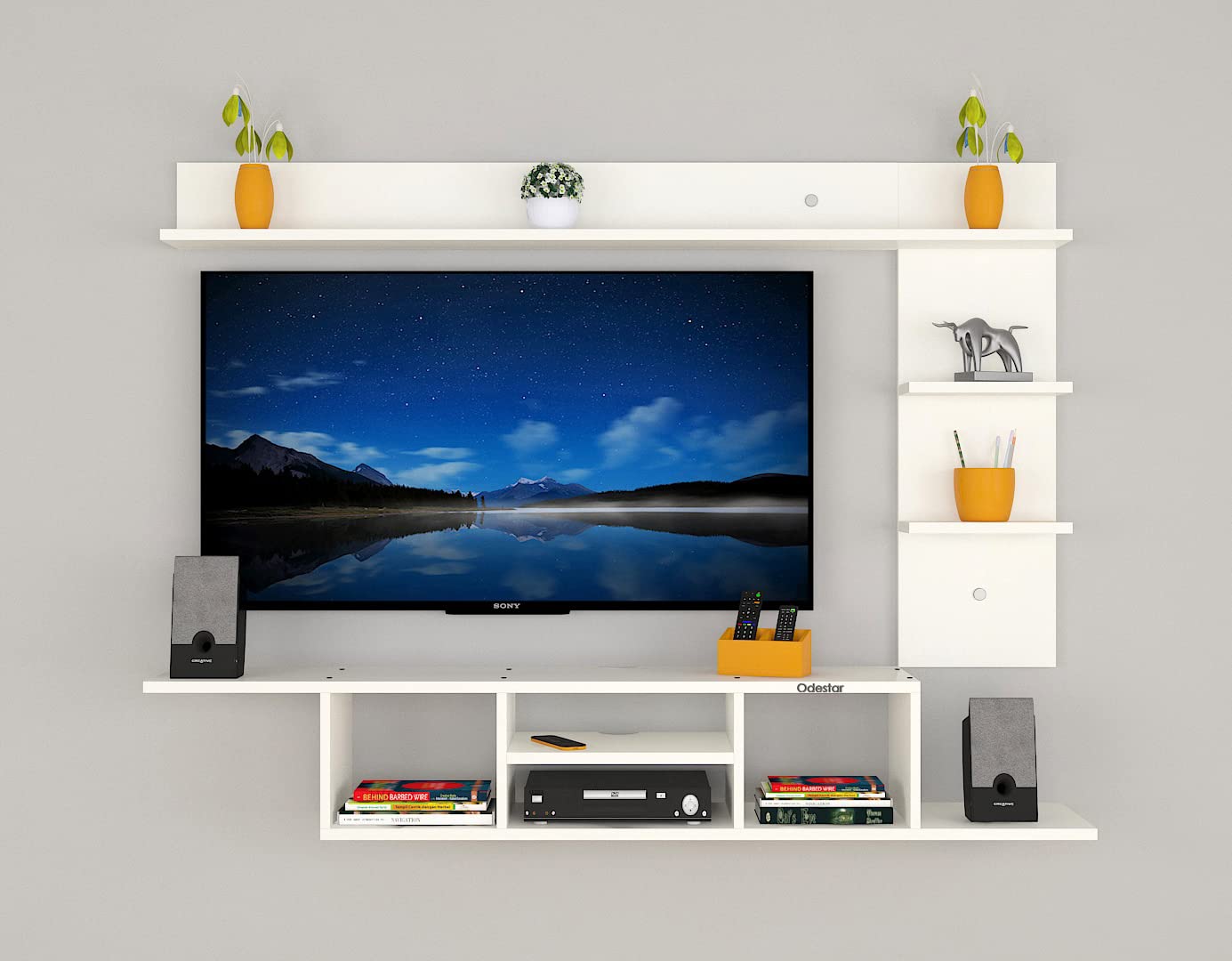 Odestar Eleanora Engineered Wood Wall Mount TV Entertainment Unit/with Set Top Box Stand- White(Ideal up to 50 to 55″) Tv Screen Odestar Eleanora Engineered Wood Wall Mount TV Entertainment Unit/with Set Top Box Stand- White(Ideal up to 50 to 55″) Tv Screen