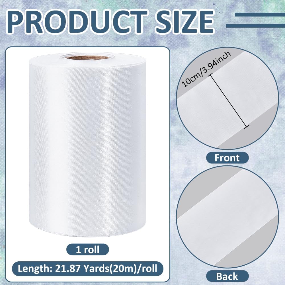 BENECREAT 22Yardsx4inch Blanket Binding Tape, Single Faced Ribbon, Glossy Polyester Trim for Sewing, Quilting, Wedding Decor, Crafts, and Fabric Projects (White)