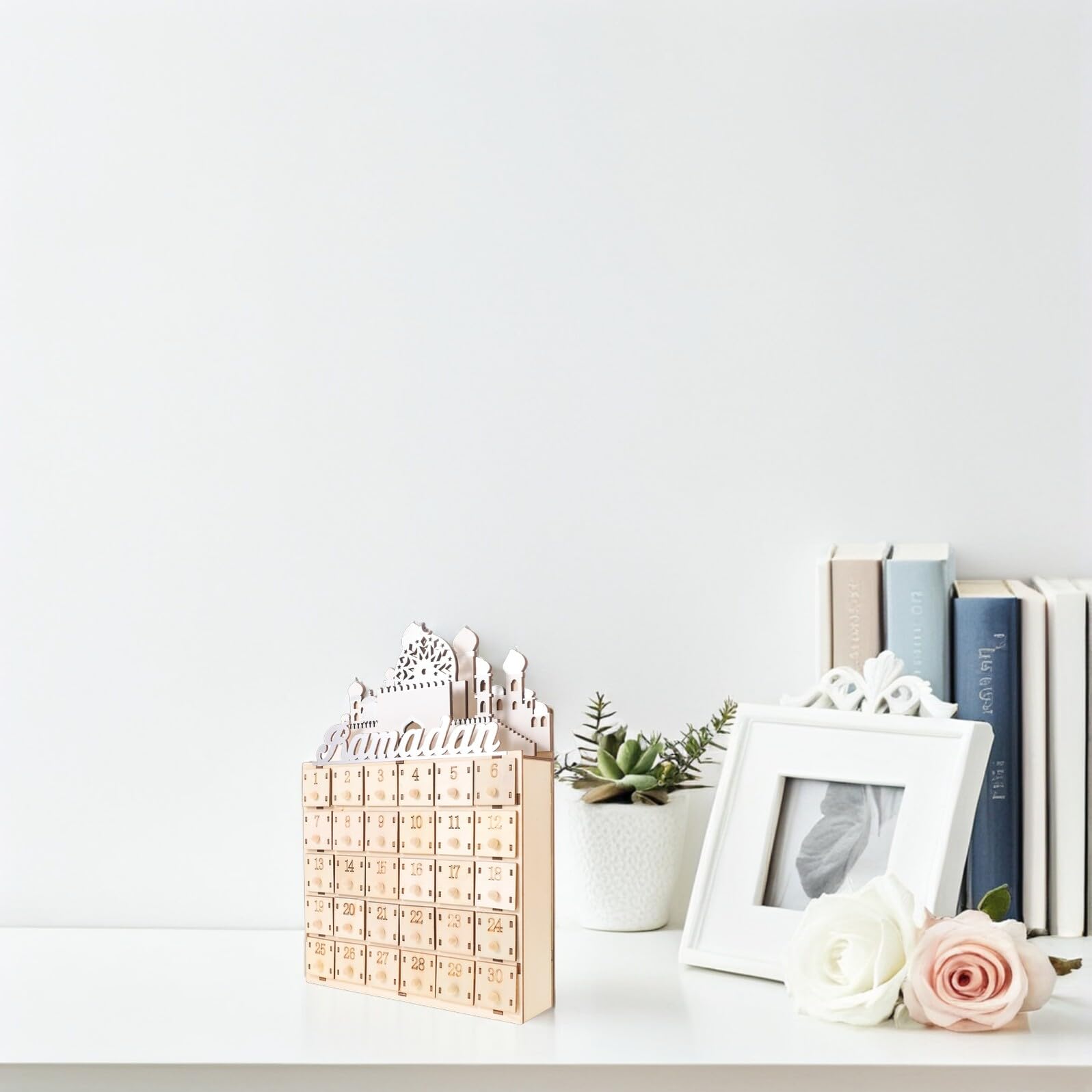 Ramadan Countdown Kalender 2026 aus Massivholz mit LED Beleuchtung 30-tage Eid Mubarak Adventskalender für Tisch und Kamin Dekoration