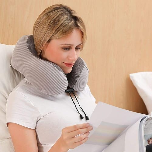 Miniatura 8 de Almohada de viaje, almohada de cuello de espuma viscoelástica con soporte de cabeza de 360 grados, cómoda almohada de avión con bolsa de