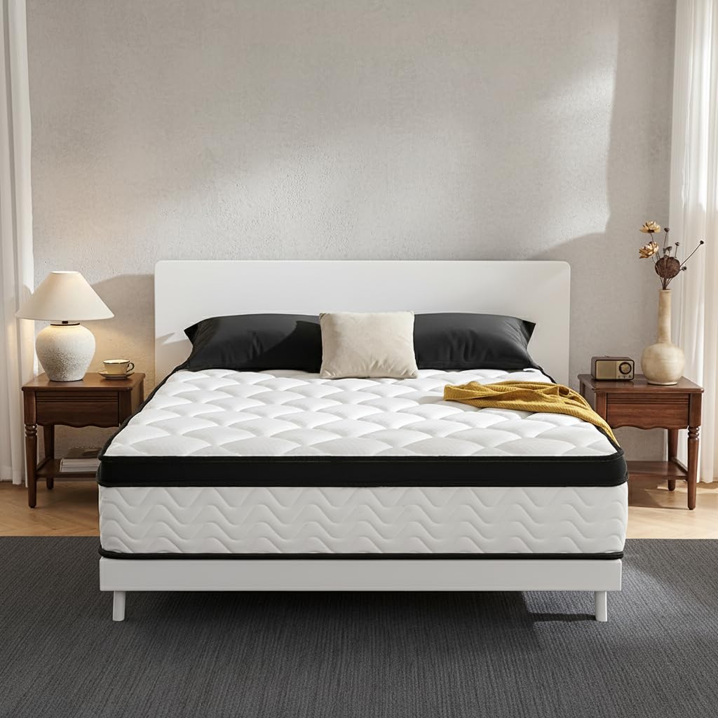Queen Mattress in a Box 10 Inch, Hybrid Mattresses Queen, Medium Firm Memory Foam and Individual Pocket Springs Fiberglass Free Bed Mattress