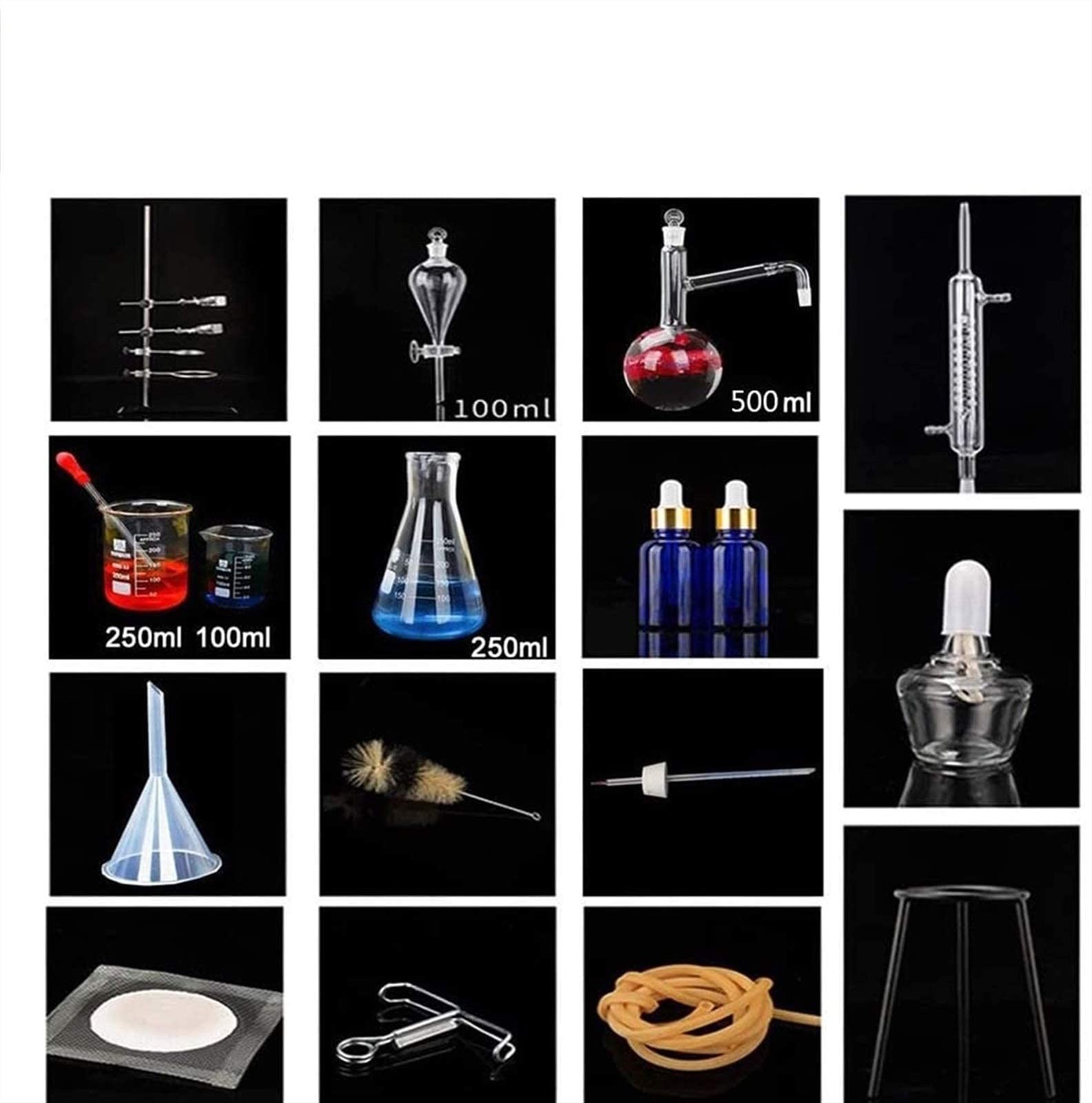 Kit di Set di esperimenti chimici per filtri per Acqua distillata con Alcol, unità di distillazione Attrezzatura da Laboratorio Vetreria Oli Essenziali 100 ml Vuoto per esperimenti chimici