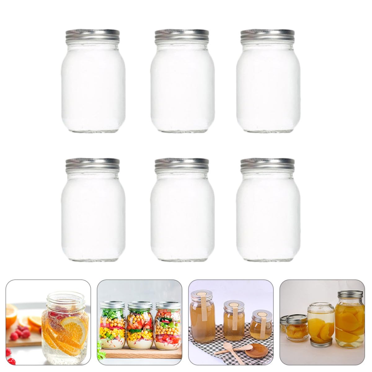 6 Stück Runde Glasaufbewahrungsbehälter 380ml mit Luftdichten Deckeln zum Lebensmittelaufbewahren Transparente Marmeladengläser für Küche und Vorrat