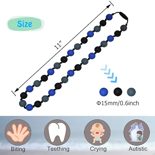 Miniatura 2 de Collar sensorial masticable para niños, collares masticables 2 piezas para niños y niñas con autismo, TDAH SPD, collar de silicona para niños y