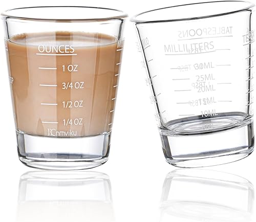 BCnmviku -Vasos corto, taza medidora, taza de espresso, Líquido, vidrio pesado, vaso de vino 2 juegos de 26, para medición gradual 1 onza, 6