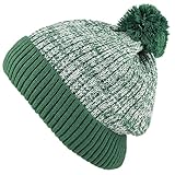 Kids Knit Daily Pom Beanie Hat with Thick Fleece Lining for Boys and Girls Versatile Winter Warm Cozy Skull Hats for Children (Dark Green)