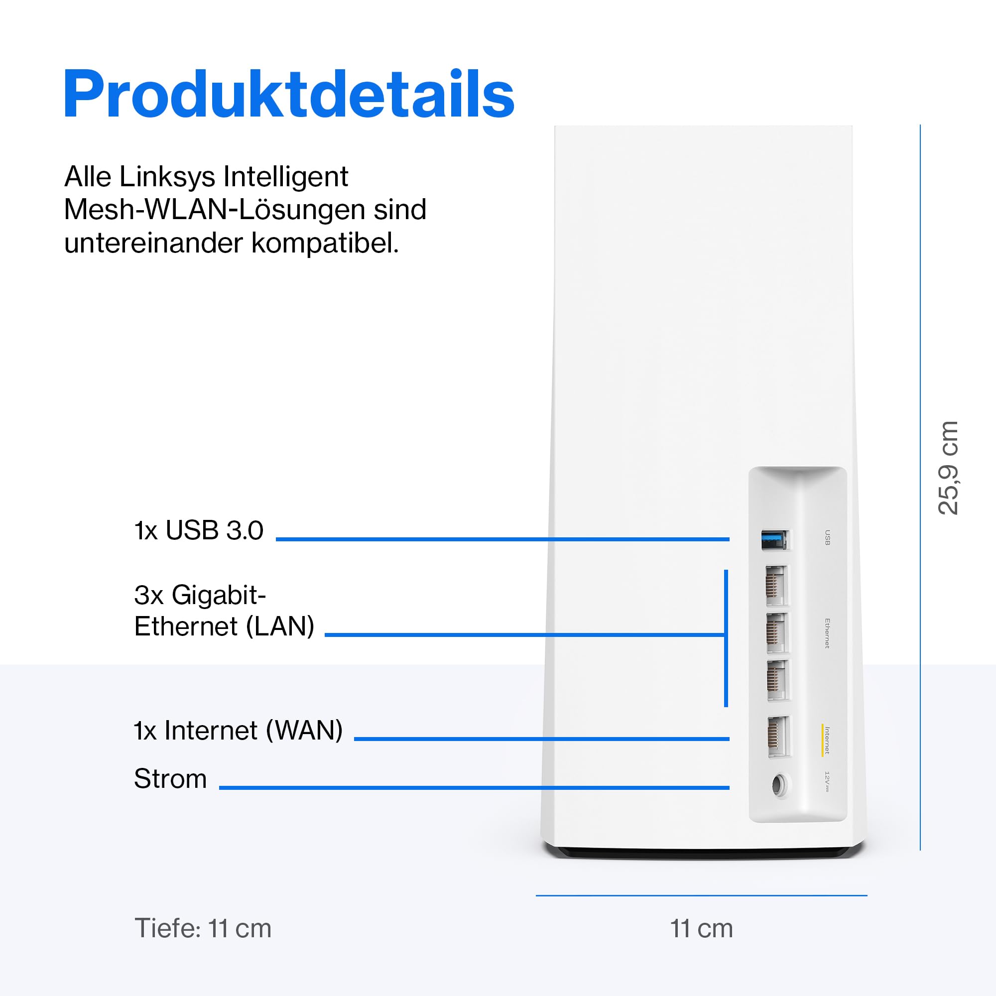 Linksys Velop MX8400 Tri-Band Mesh-WiFi 6-System (AX4200) WLAN-Router mit bis zu 525 m² Funkabdeckung, 3,5-mal schneller, für mehr als 80 Geräte – 2er-Pack, Weiß