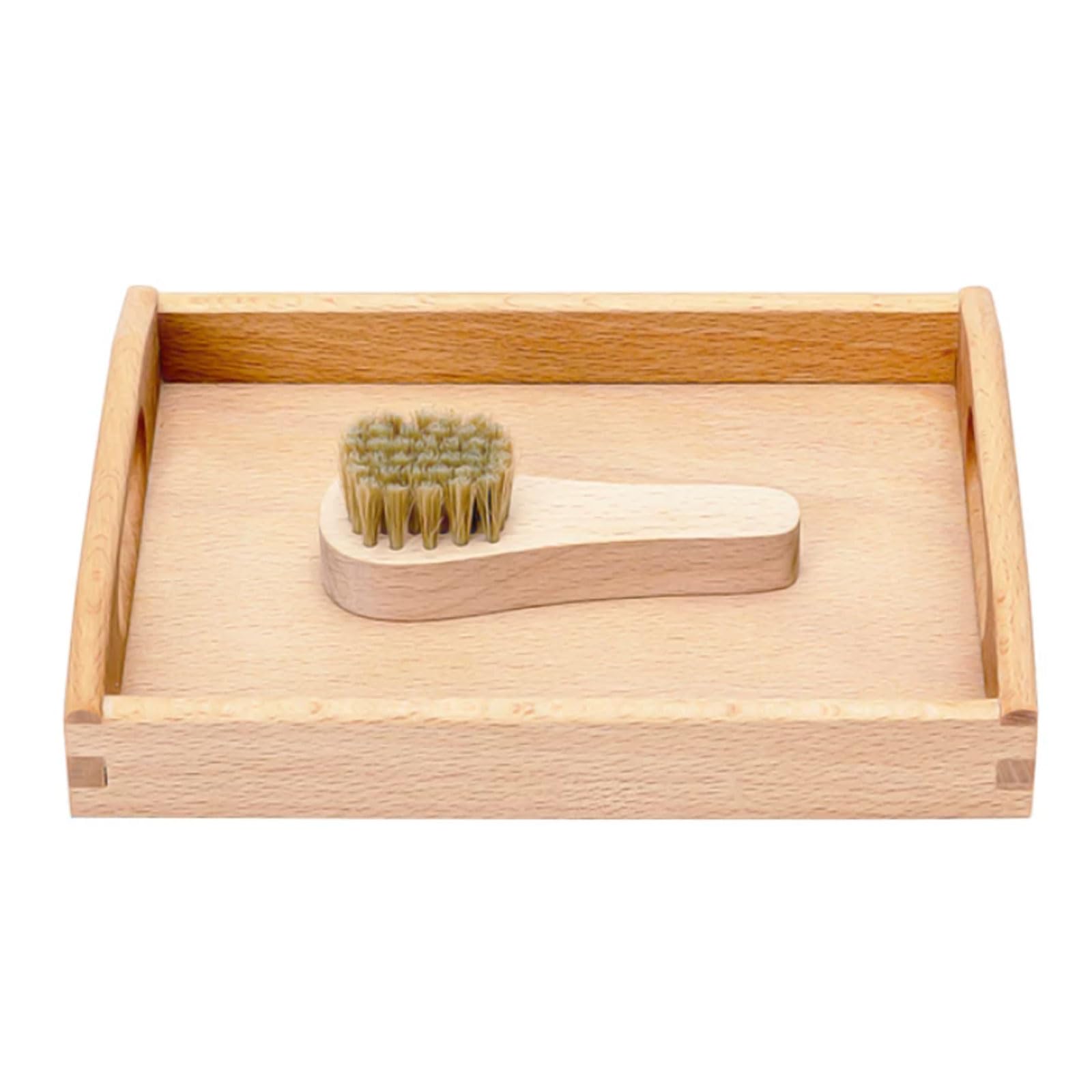 Montessori Reinigungsbürsten-Set für Kleinkinder, Holz-Schuhpflege-Set mit Tablett, Feinmotorik- und Hand-Auge-Koordination Spielzeug,Polish Shoes