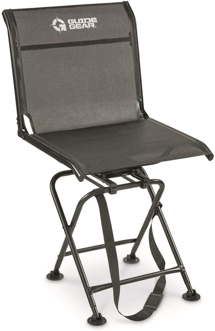 Guide Gear Big Boy Hunting Blind Chair, Portable Folding Seat for Shooting, Comfortable Spin Swivel, 500-lb. Capacity