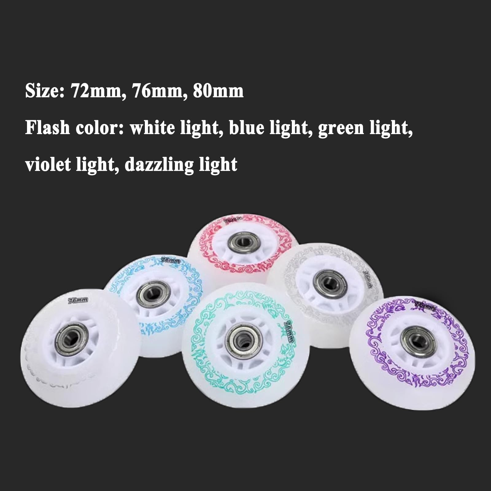 Genérico Ruedas de Repuesto para Patines en Línea Exterior Interior Juego de 8 Ruedas de Repuesto para Patines con Luces Led Multicolor de 72 mm, 76 mm Y 80 mm, con Rodamientos (Verde, 80 mm)