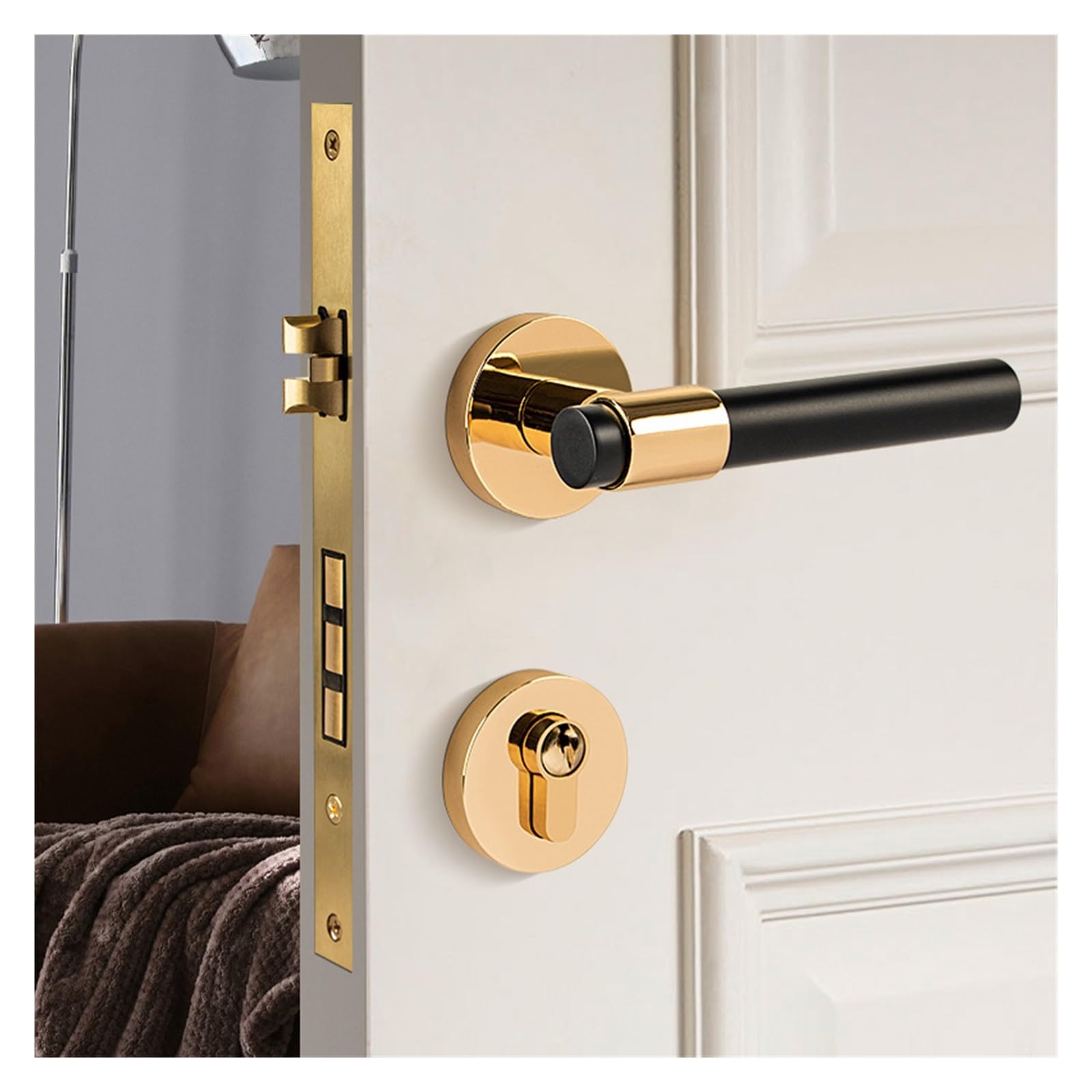 Czysta miedź Amerykański Czarny Zamek Magnetyczny Podzielony Wewnętrzna | Sypialnia Magnetyczny uchwyt do drzwi wewnętrznych(Golden Black Handle Magnetic)