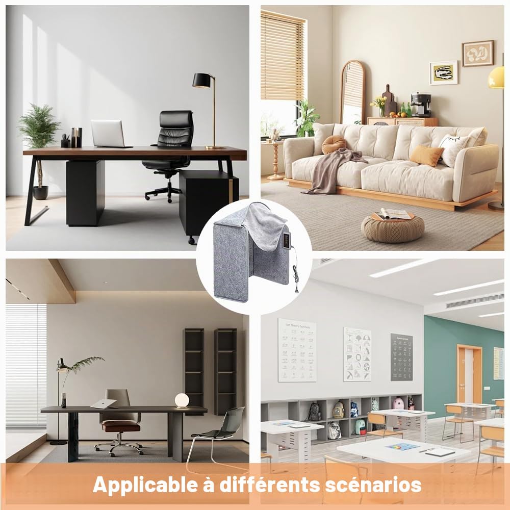 50 x 100 cm Panneau Chauffant Infrarouge, Chauffage de Bureau Pliable, Chauffage D'appoint Portable Pliable avec 5 Niveaux de Chaleur, Jusqu'à 68℃, Réglage de la Durée à 6 Vitesses