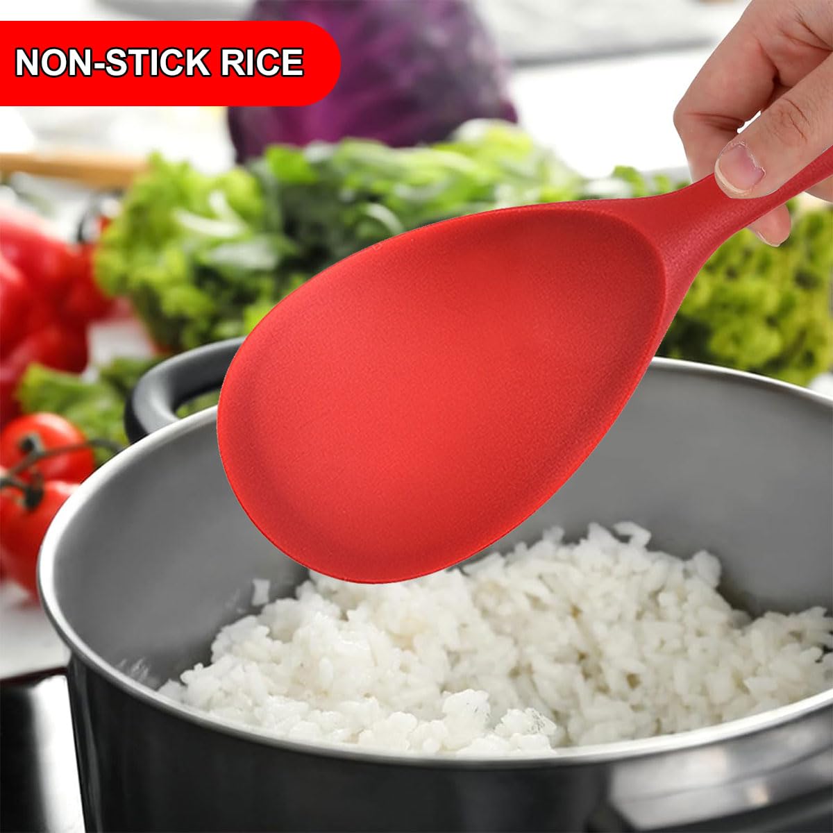 Paletta Riso, Cucchiai da Riso, Cucchiaio da Riso Antiaderente, Cucchiai Da Cucina In Silicone, Cucchiaio di Silicone per Mescolare, Cucchiaino per Servire Riso, per Mescolare Miscelare (Rosso＆Nero)