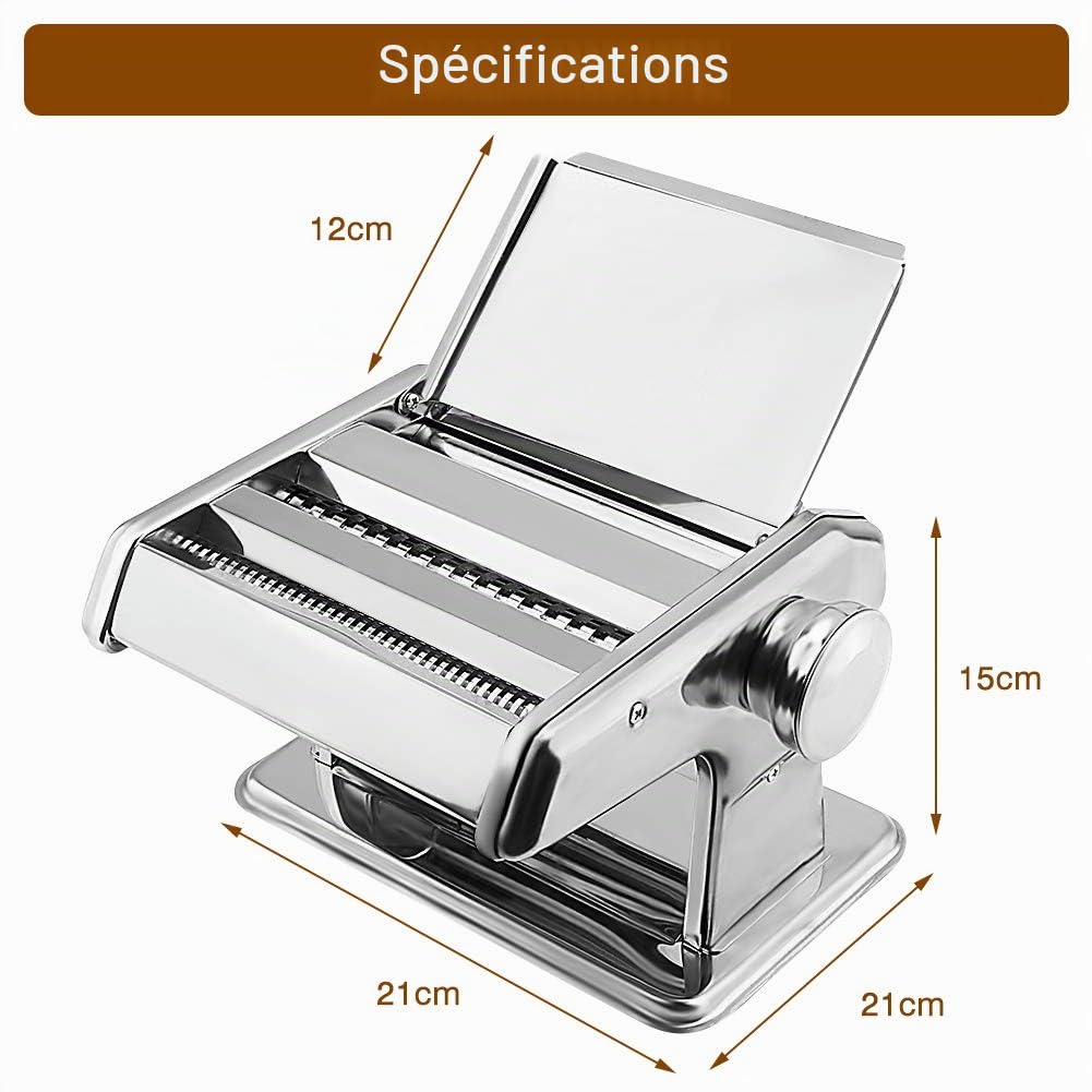 Machine à Pâtes Manuelle en Acier Inoxydable, 2 Lames de pour Spaghetti, Tagliatelles et Lasagne