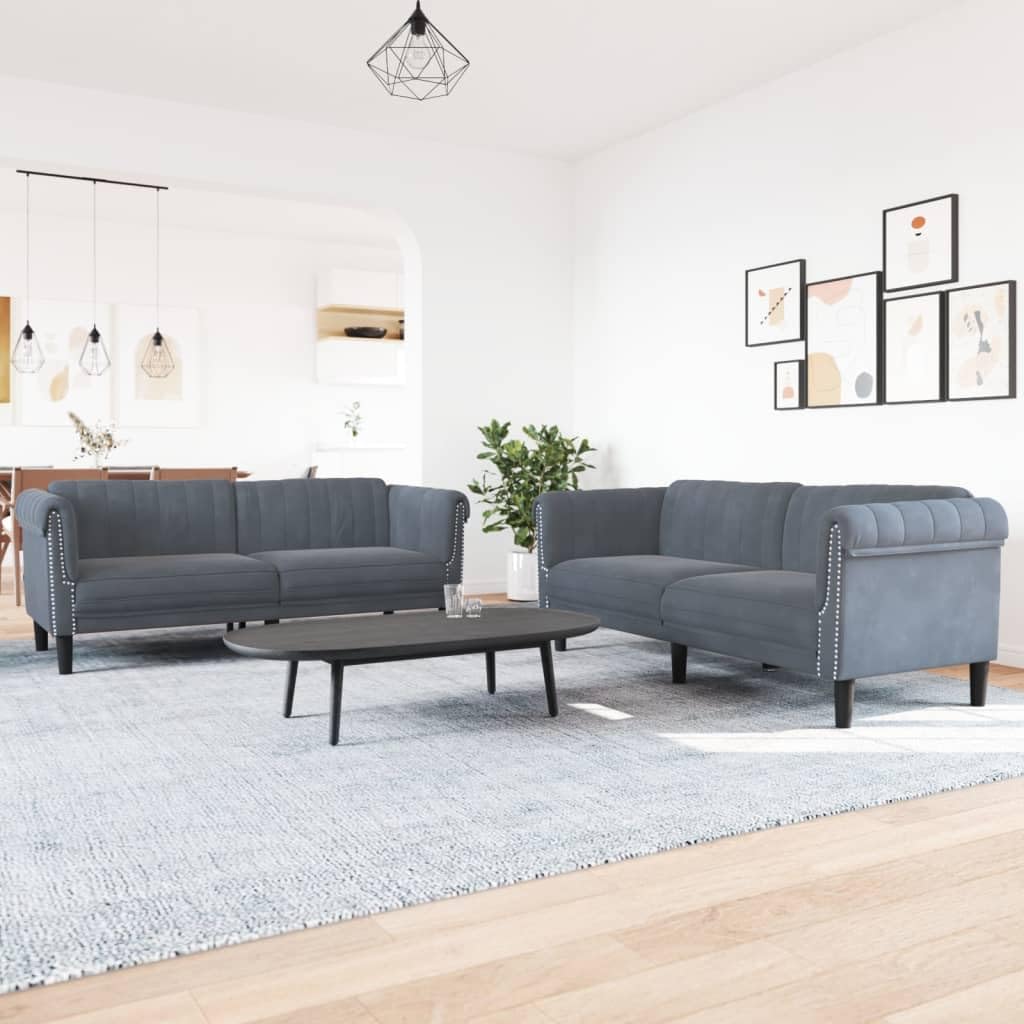 vidaXL Ensemble de Canapés 2 pcs, Chaise de canapé avec Accoudoirs et Dossier, Meuble de Salon Salle de Séjour, Moderne, Gris Foncé Velours