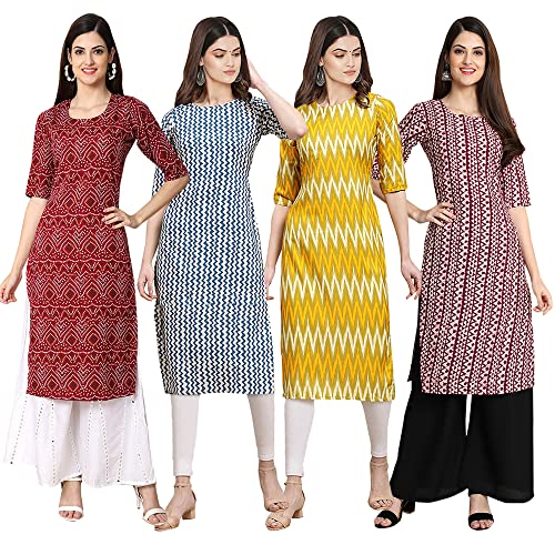 Image of Pinkmint Women's Crepe Digital Print Straight Kurta [Pack of 4] (CCV-334-338-339-335)