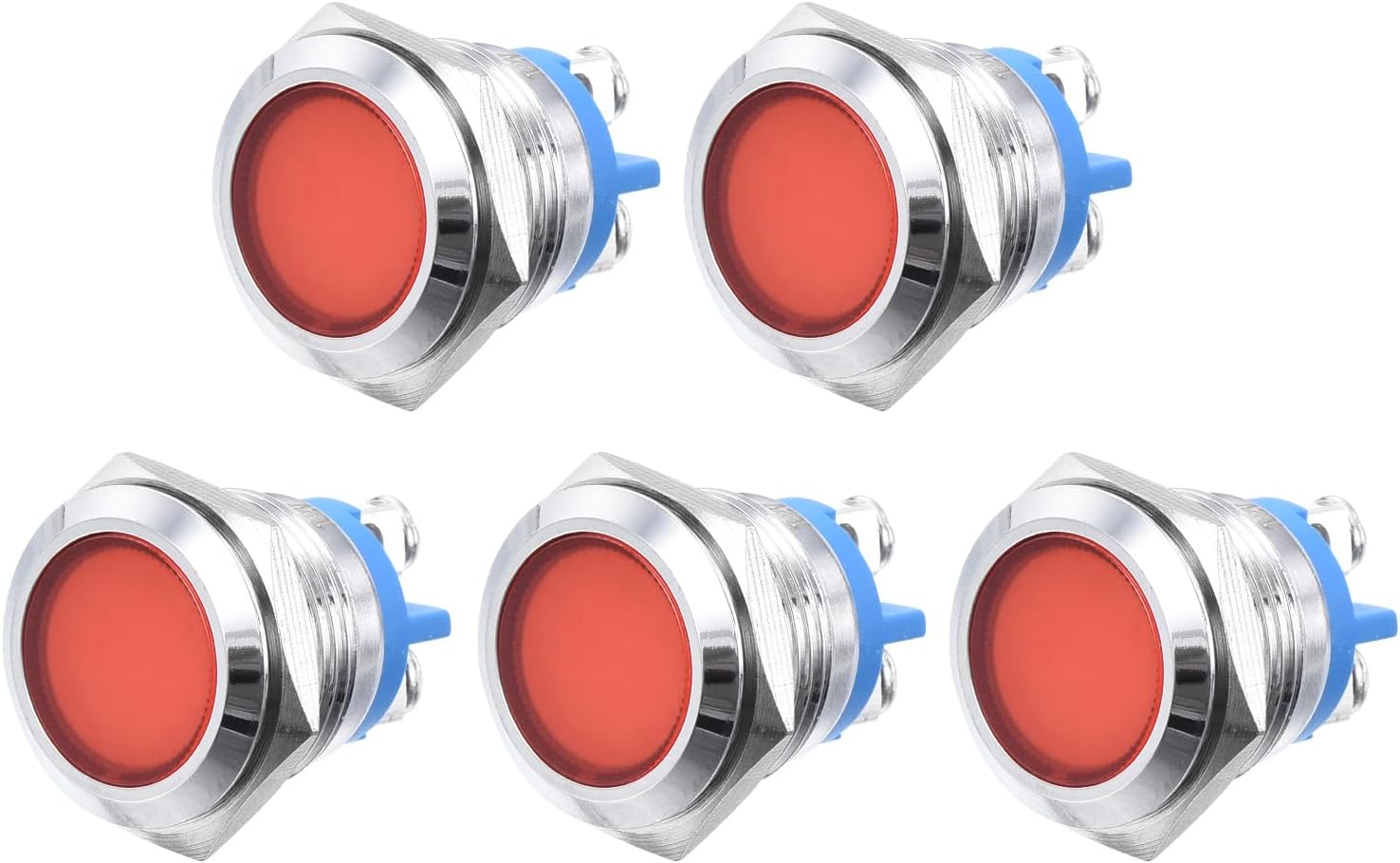 PATIKIL 16mm 5/8" Metal Indicator Light, 5pcs Waterproof IP67 12V AC/DC LED Signal Indicator Lamp for Car Truck Boat Dash Lamp Concave Head, Red
