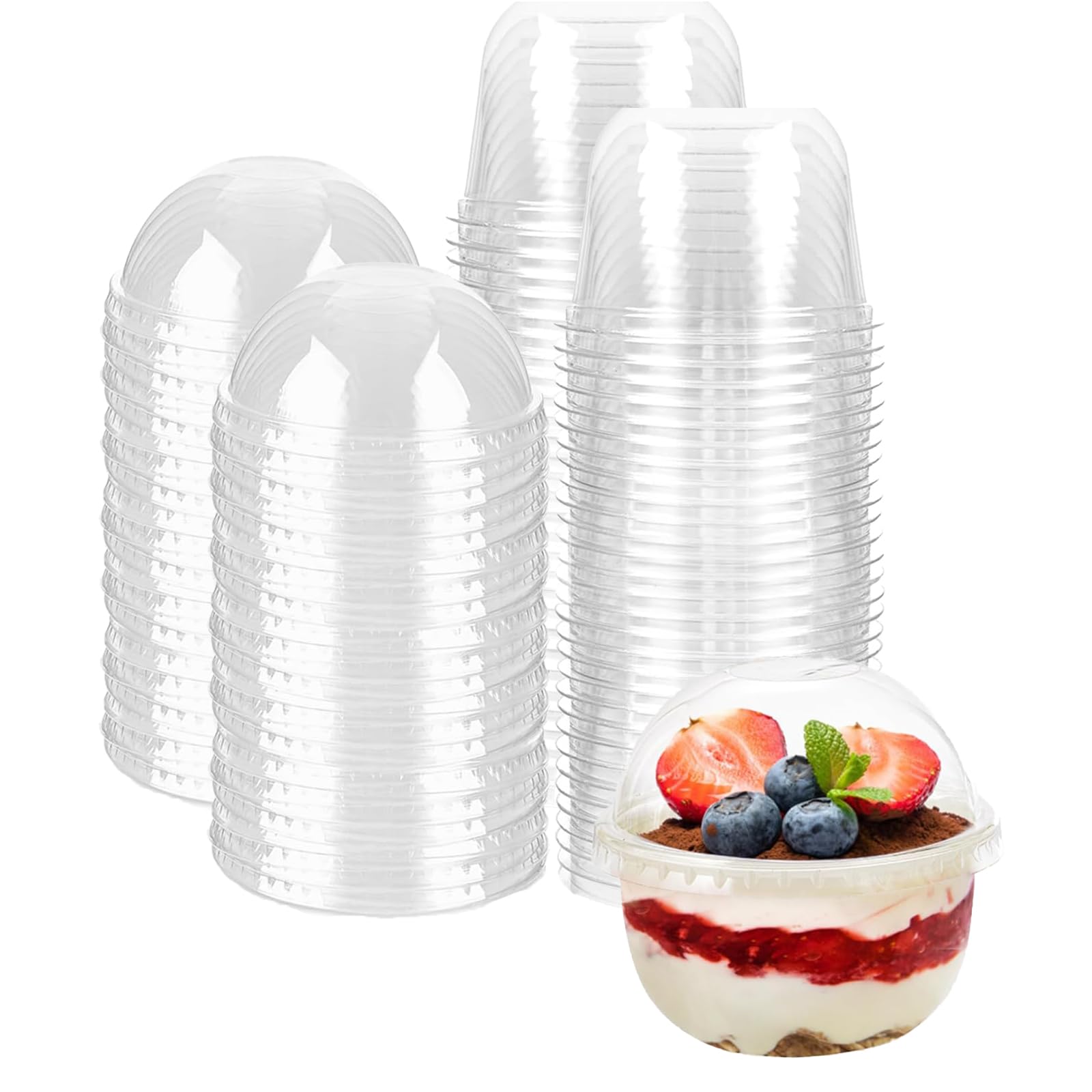 Hniuyun 100 Pack 8 oz Clear Plastic Dessert Cups with Dome Lids, Reusable Serving Bowls for Yogurt Parfait Pudding Mousse Ice Cream, Ideal for Parties Weddings